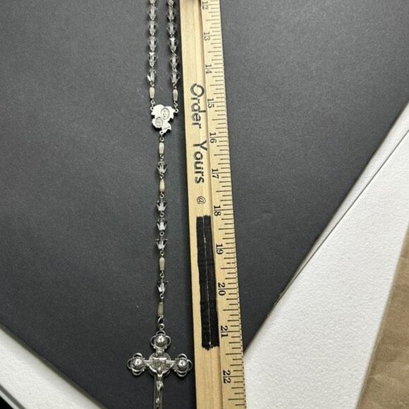 Vintage AFCO Sterling Silver Crucifix with Clear Faceted Crystal Beads Rosary - Picture 10 of 10